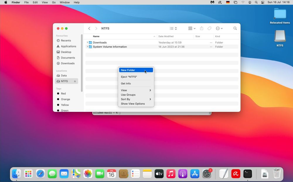 NTFS drives on macOS: Finder context menu with writing related commands thanks to ntfs-3g