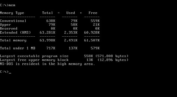 MS-DOS 6.22 memory usage: Summary