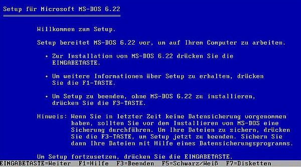 New-DOS 7.1: Installation of MS-DOS 6.22 - Welcome screen