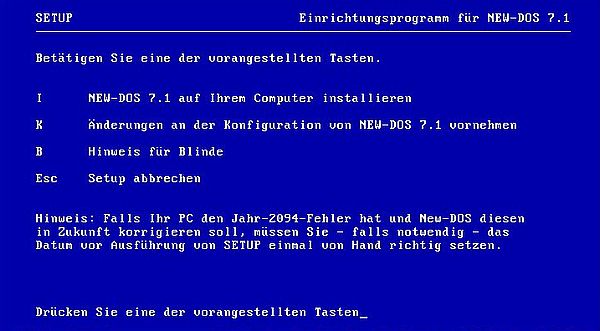 New-DOS 7.1: Installation - Welcome screen