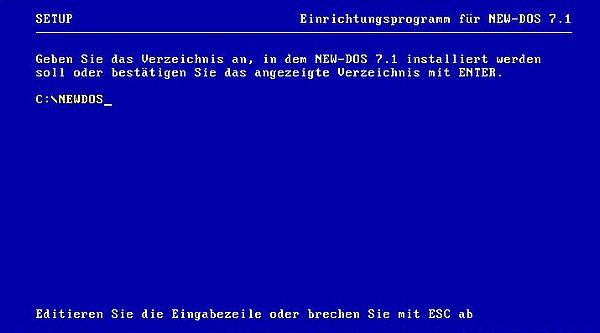 New-DOS 7.1: Installation - Choosing the installation directory