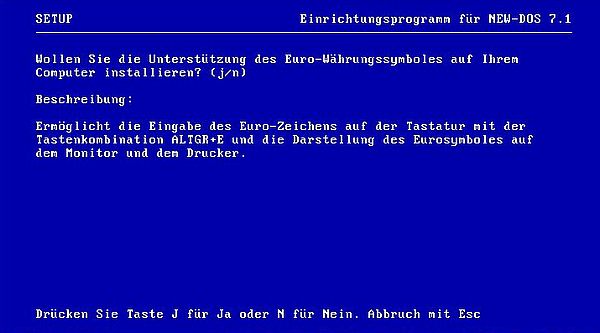 New-DOS 7.1: Installation - Choice to install or not the euro sign feature