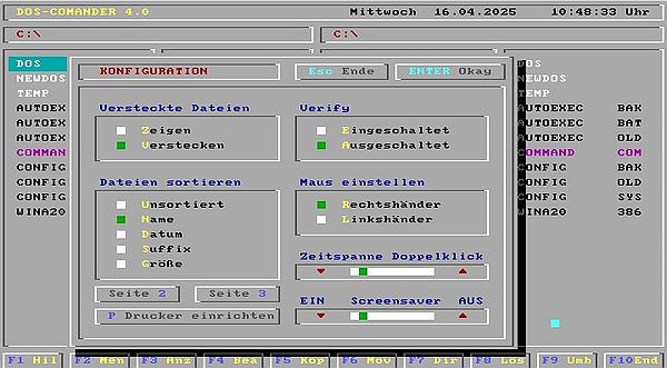 New-DOS 7.1: DOS-Comander - Configuration screen