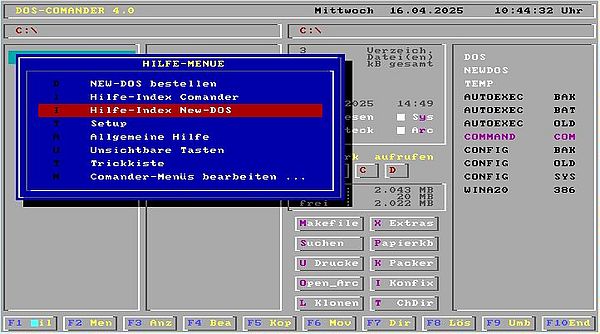 New-DOS 7.1: DOS-Comander - Help menu