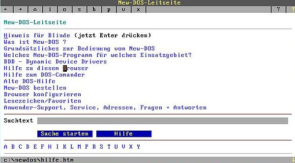 New-DOS 7.1: HTML text browser - Display of the New-DOS documentation main page