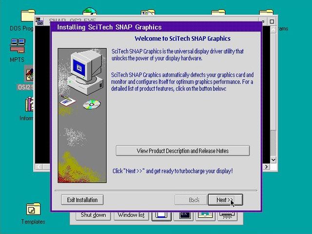 SNAP graphics driver on OS/2 Warp 3: Driver installation - Welcome screen