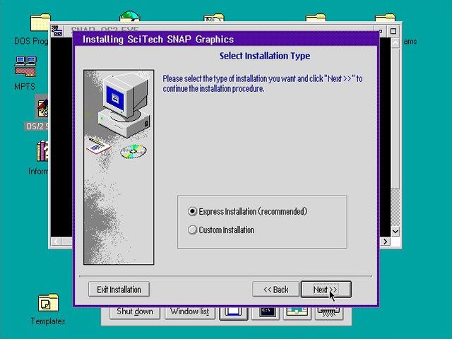 SNAP graphics driver on OS/2 Warp 3: Driver installation - Installation type