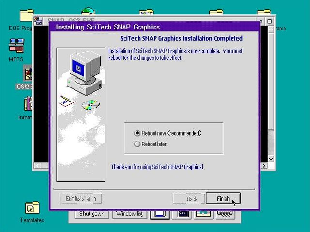 SNAP graphics driver on OS/2 Warp 3: Driver installation - Rebooting when finished