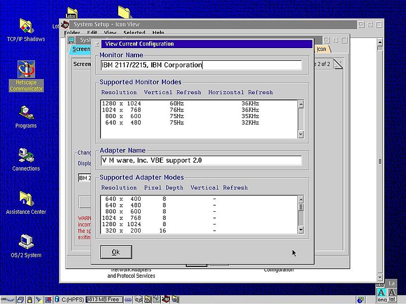 OS/2 Warp 4 installation: Choosing a monitor in order to set a higher screen resolution
