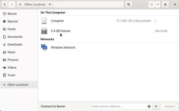 Installation of a RAID 1 on Rocky Linux: The RAID device in File Explorer