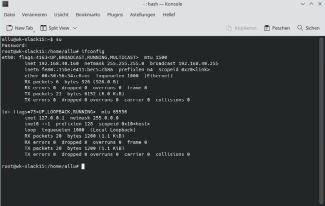 Slackware networking: 'ifconfig' utility - Checking the status of the network connection