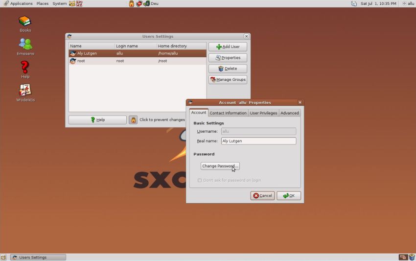 Sxolinux (Ubuntu): Trying to change the password in 'Users and Groups'