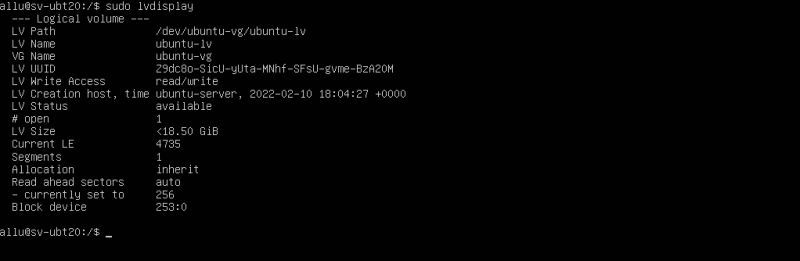Ubuntu server LVM utilities: Display of LV information