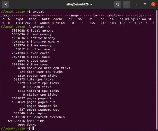 Ubuntu system information: vmstat - general overview and memory details