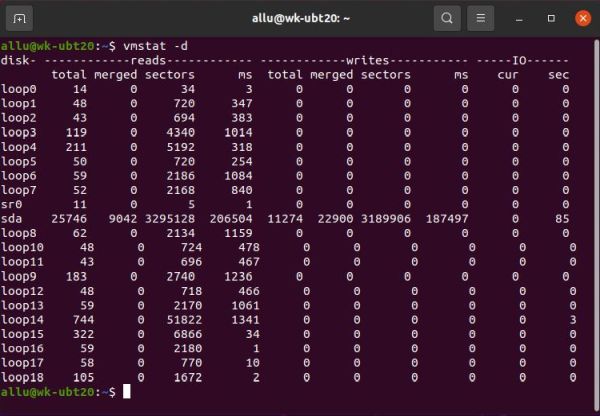 Ubuntu system information: vmstat - disk statistics