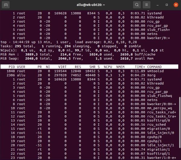 Ubuntu system information: Process real time infoemation, using the 'top' command