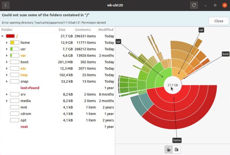 Ubuntu system information: The 'Disk Usage Analyzer' desktop application