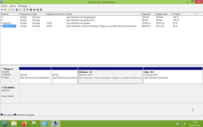 Windows 8.1 Disk Management: Disk layout before VMware virtual disk expansion