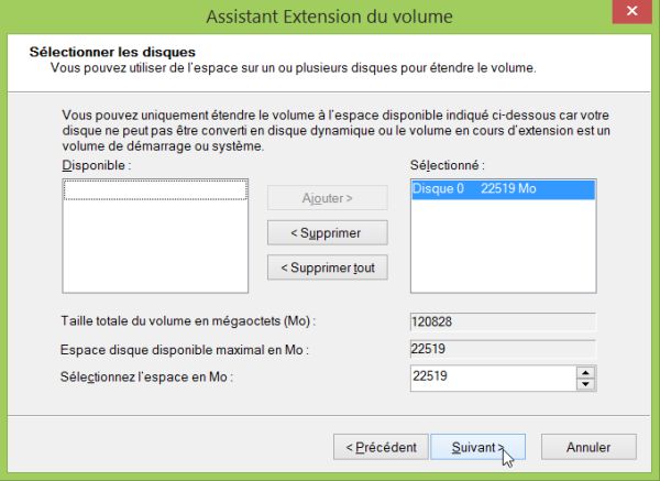 Windows 8.1 Disk Management: Extending a basic volume