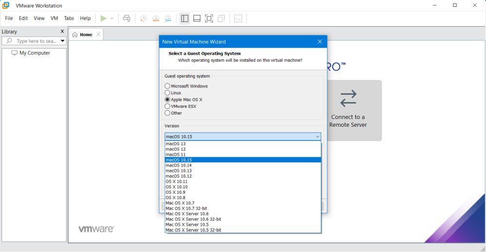 VMware patched with Unlocker: macOS available as guest operating system