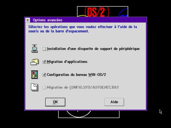 OS/2 2.11 installation on VMware: Advanced configuration options selections