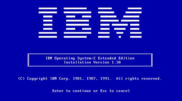 OS/2 1.3 installation on VMware: Starting setup - Display of the IBM logo