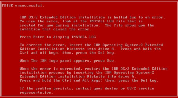 OS/2 1.x installation on VMware: Unsuccessful FDISK error message