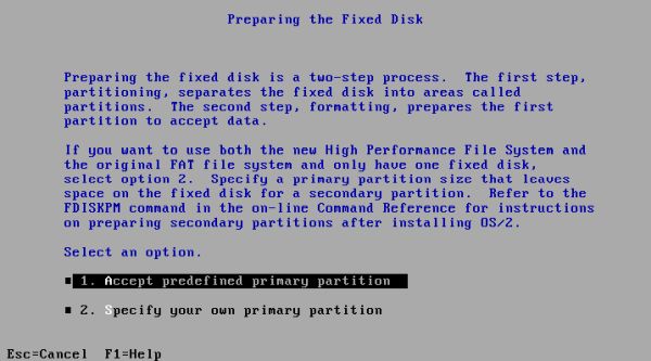 OS/2 1.3 installation on VMware: HDD preparation - Partionning