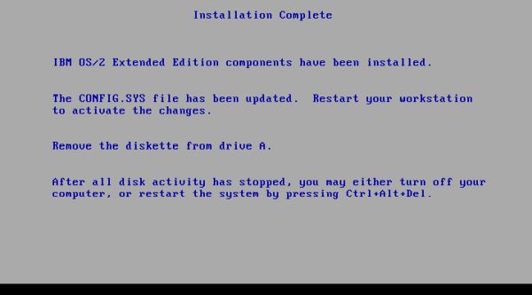OS/2 1.x installation on VMware: Installation succesfully completed