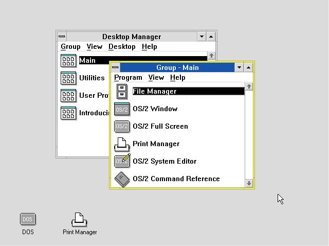 OS/2 1.x installation on VMware: The initial OS/2 1.3 desktop