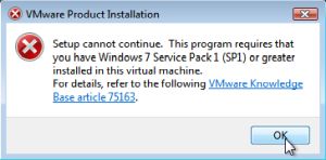 VMware Tools setup on Windows Vista: Error message telling that Windows 7 SP1 or later is required