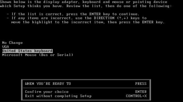 Windows 2.x installation on VMware: Selecting to change the keyboard