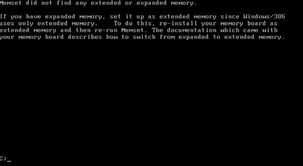 Windows 2.x installation on VMware: Memset not finding any extended or expanded memory