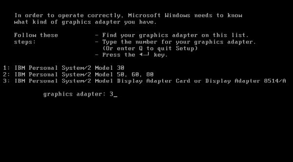 Windows 1.x installation on VMware: Choosing a graphics adapter