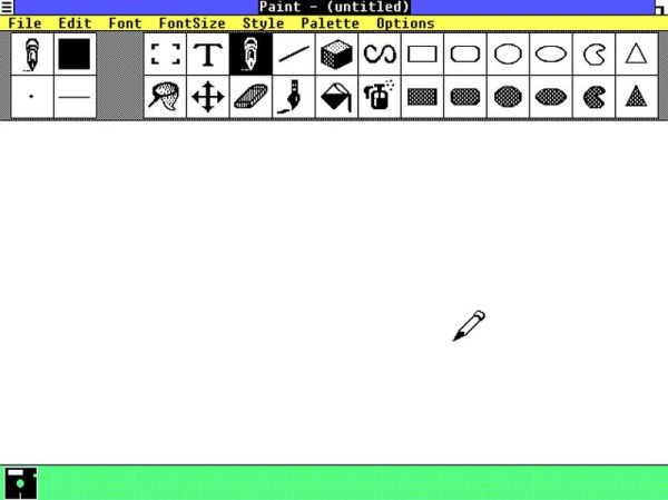 Windows 1.x installation on VMware: The Paint drawing application on Windows 1.04