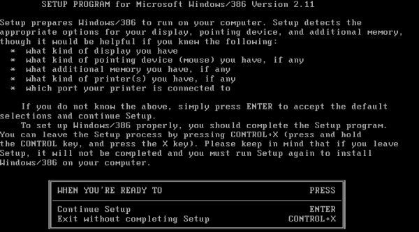 Windows 2.x installation on VMware: Start of the setup wizard