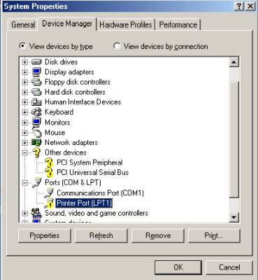 Windows Me: Device Manager - Problem with 'Printer port (LPT1)' device