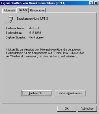 Windows 98: Device Manager - 'Printer port (LPT1)' default drivers
