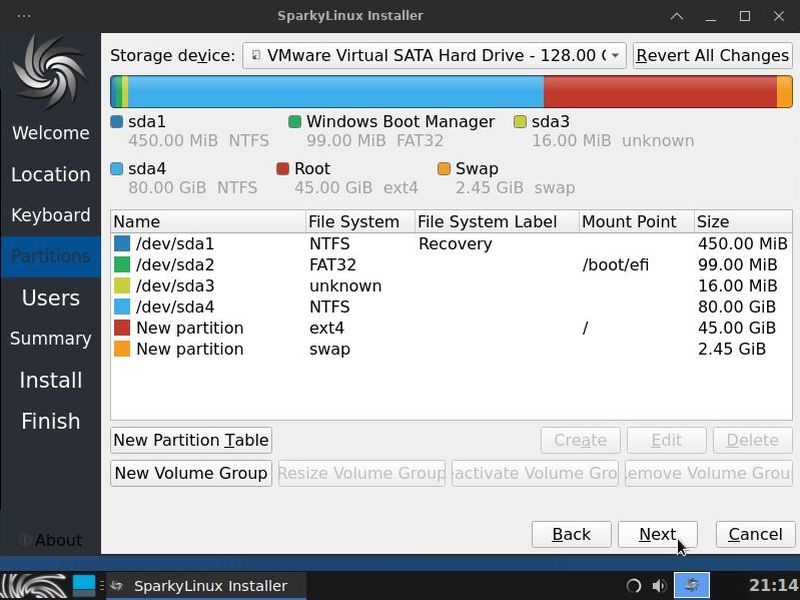 Windows 10 and Linux dual boot: Partition layout after creation of new partitions for Linux (will cause failure)