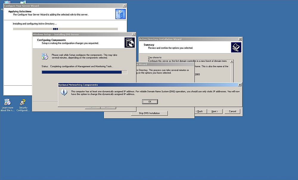 Windows Server 2003: Domain Controller setup - Warning about DHCP configured network cards during setup of the DNS server