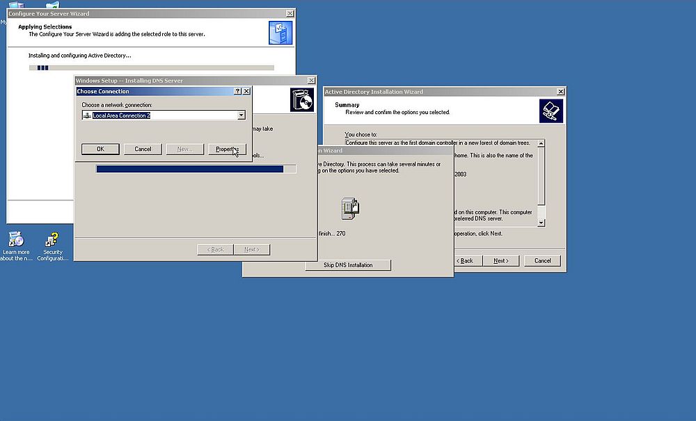 Windows Server 2003: Domain Controller setup - Choosing to change settings of the (internal) network adapter