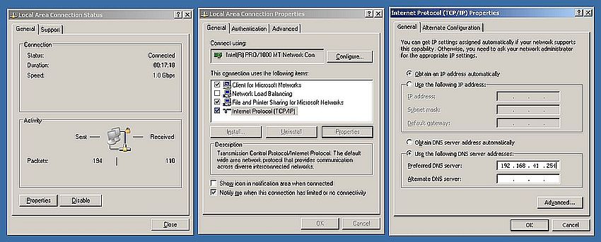 Windows Server 2003: Domain Controller setup - External network adapter TCP/IP settings (DHCP)