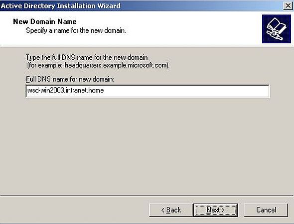 Windows Server 2003: Domain Controller setup - Full DNS domain name