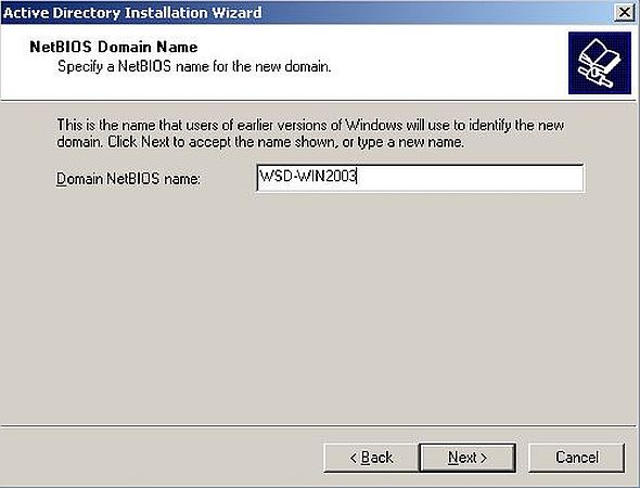 Windows Server 2003: Domain Controller setup - NetBIOS domain name