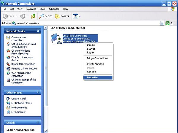 Windows Server 2003: Login from Windows XP - Configuring the 'Local Area Connection' [1]