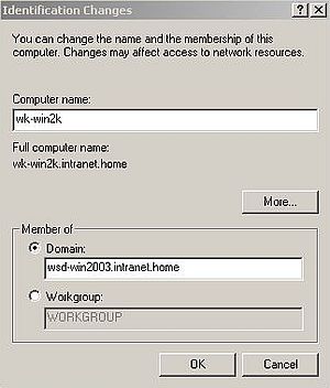 Windows Server 2003: Login from Windows 2000 - Configuring the domain