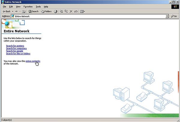 Windows Server 2003: Login from Windows 2000 - Choosing to view the entire contents of the network
