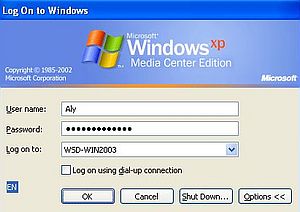 Windows Server 2003: Login from Windows XP - Login dialog box