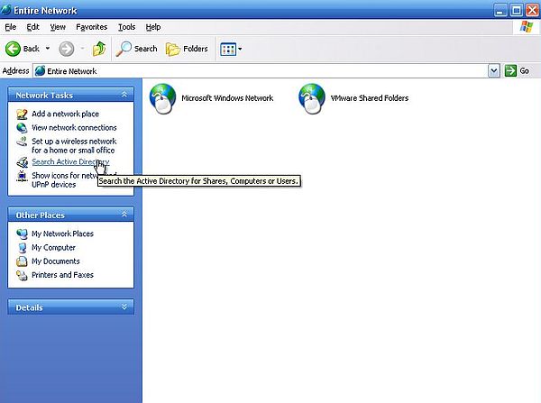 Windows Server 2003: Login from Windows XP - 'Entire network' opened in File Explorer