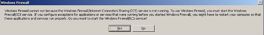 Windows Server 2003: Starting the 'Firewall/ICS' service